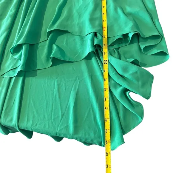 $185 Halston Heritage Women's Green Ruffle Cold-Shoulder High-Low Dress Size M