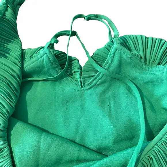 $185 Halston Heritage Women's Green Ruffle Cold-Shoulder High-Low Dress Size M