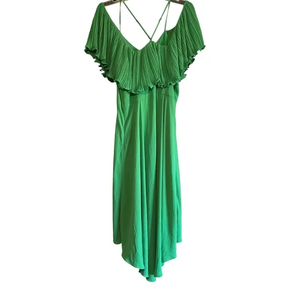 $185 Halston Heritage Women's Green Ruffle Cold-Shoulder High-Low Dress Size M