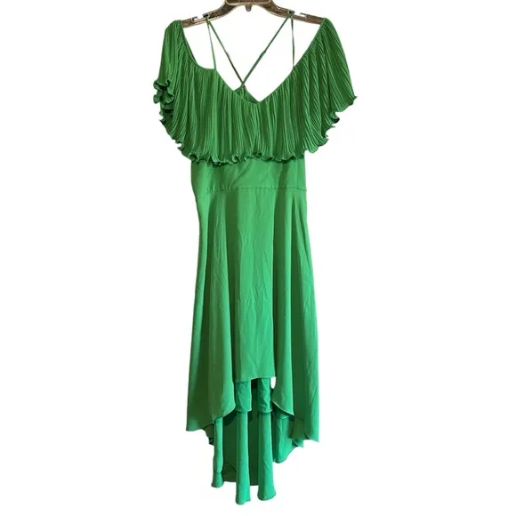 $185 Halston Heritage Women's Green Ruffle Cold-Shoulder High-Low Dress Size M