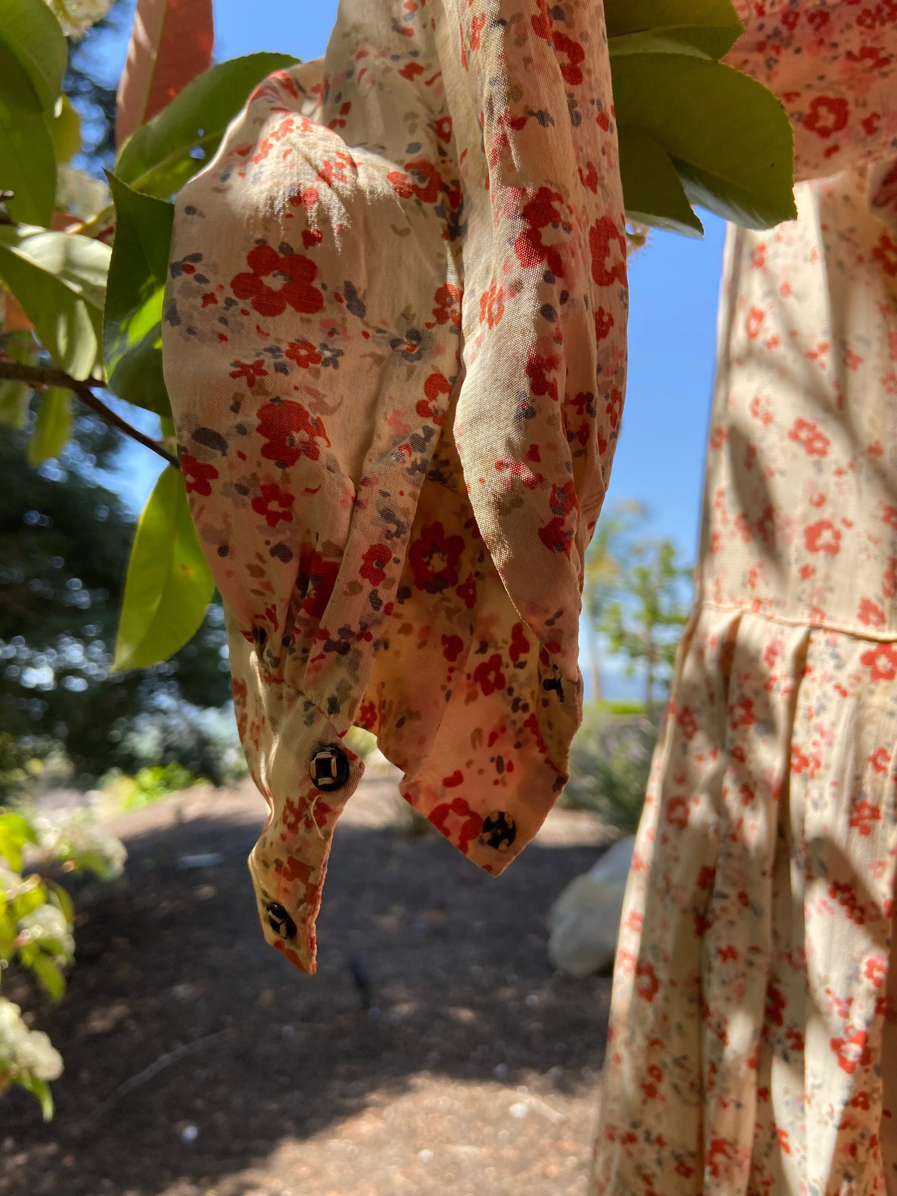 1920s Pale Peach Floral Rayon Midi Dress