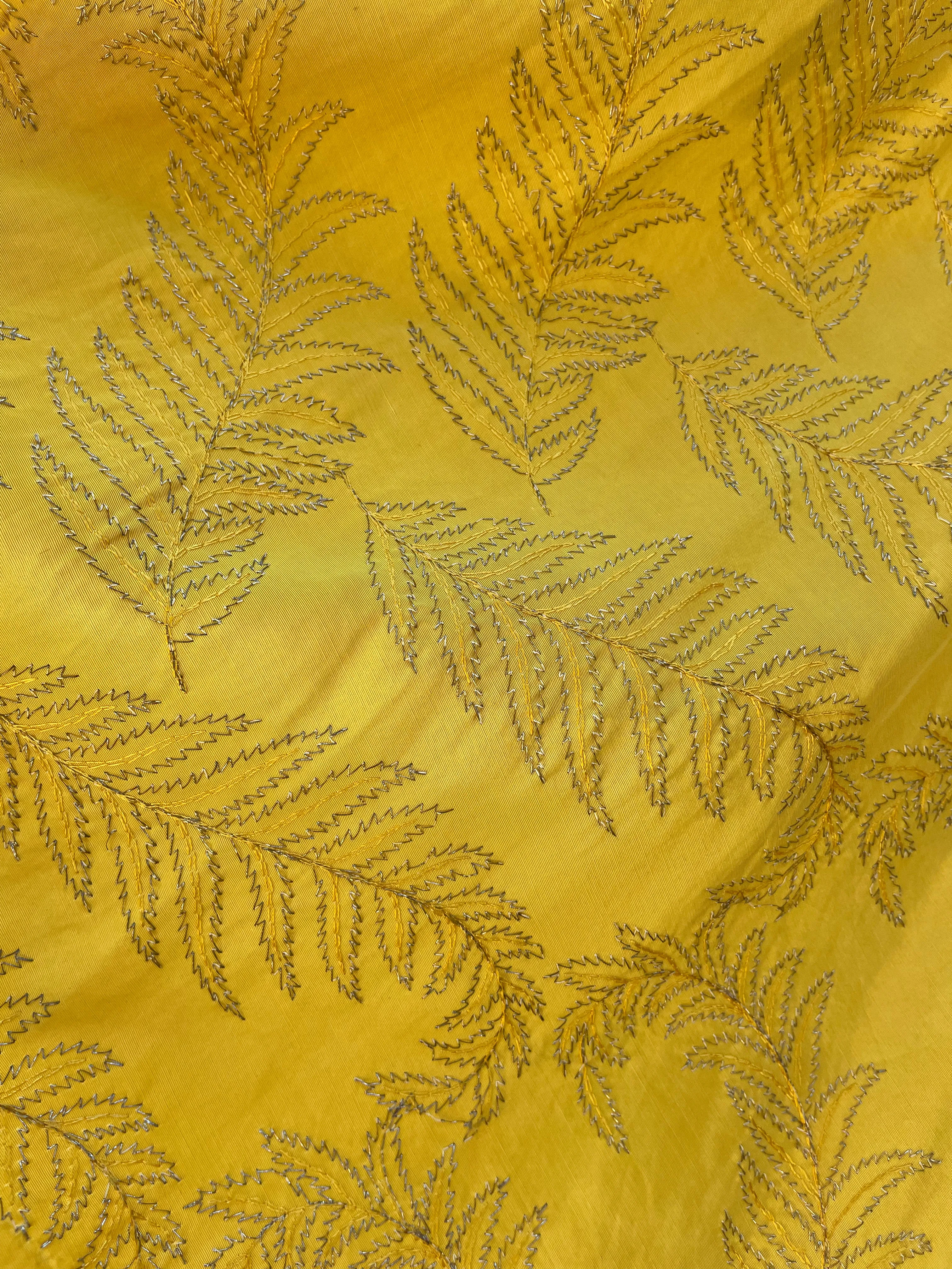 1940s Marigold Lamé Embroidered Leaf Gown