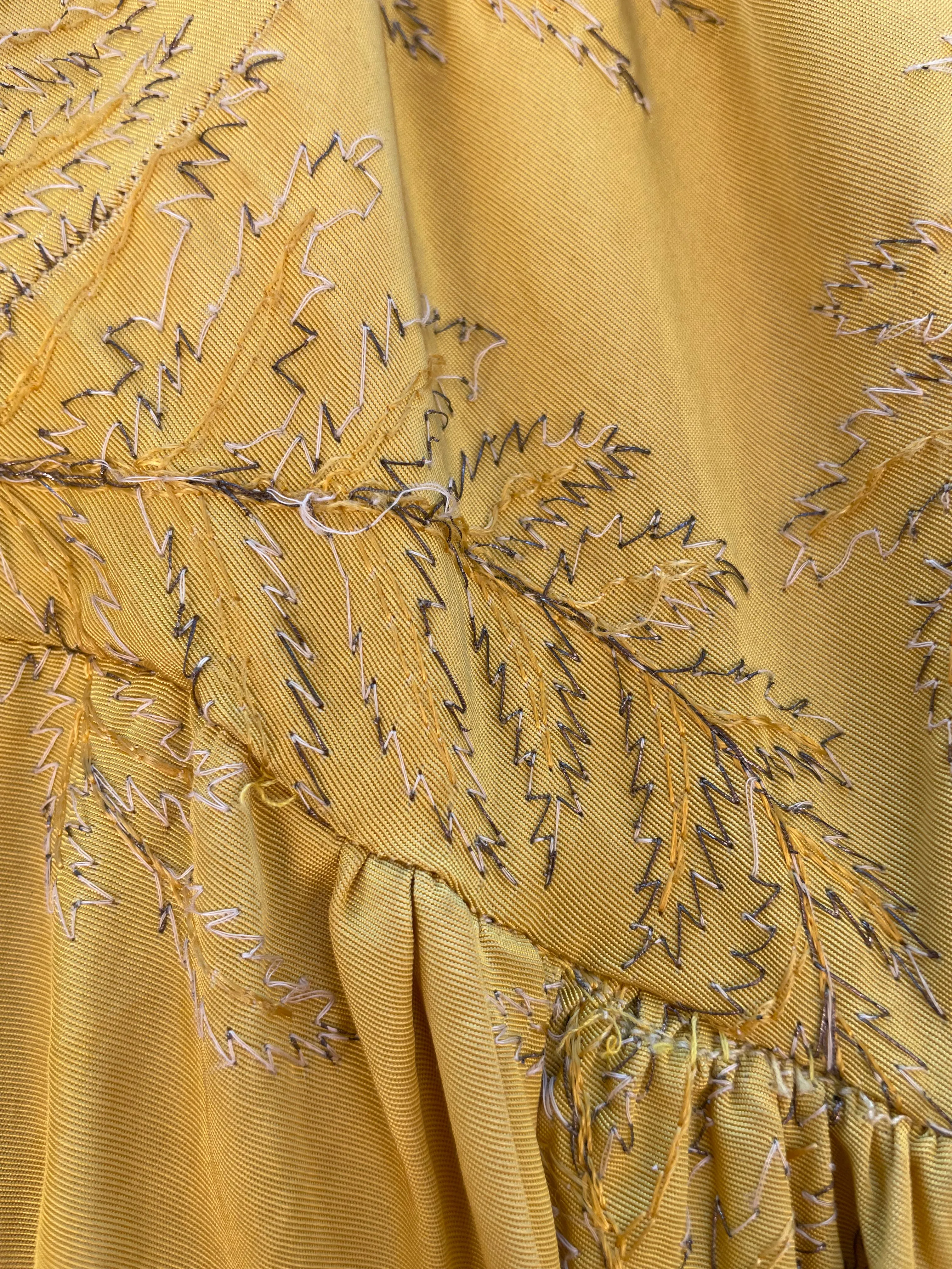 1940s Marigold Lamé Embroidered Leaf Gown