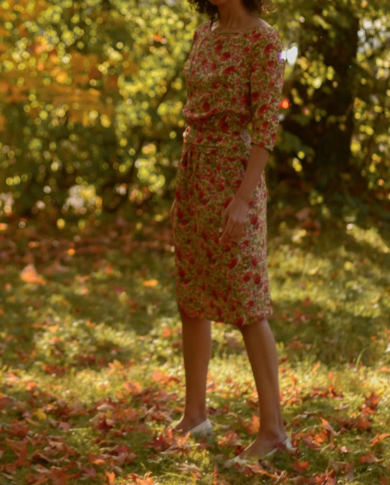 1950s watercolor poppy floral silk sheath dress, small