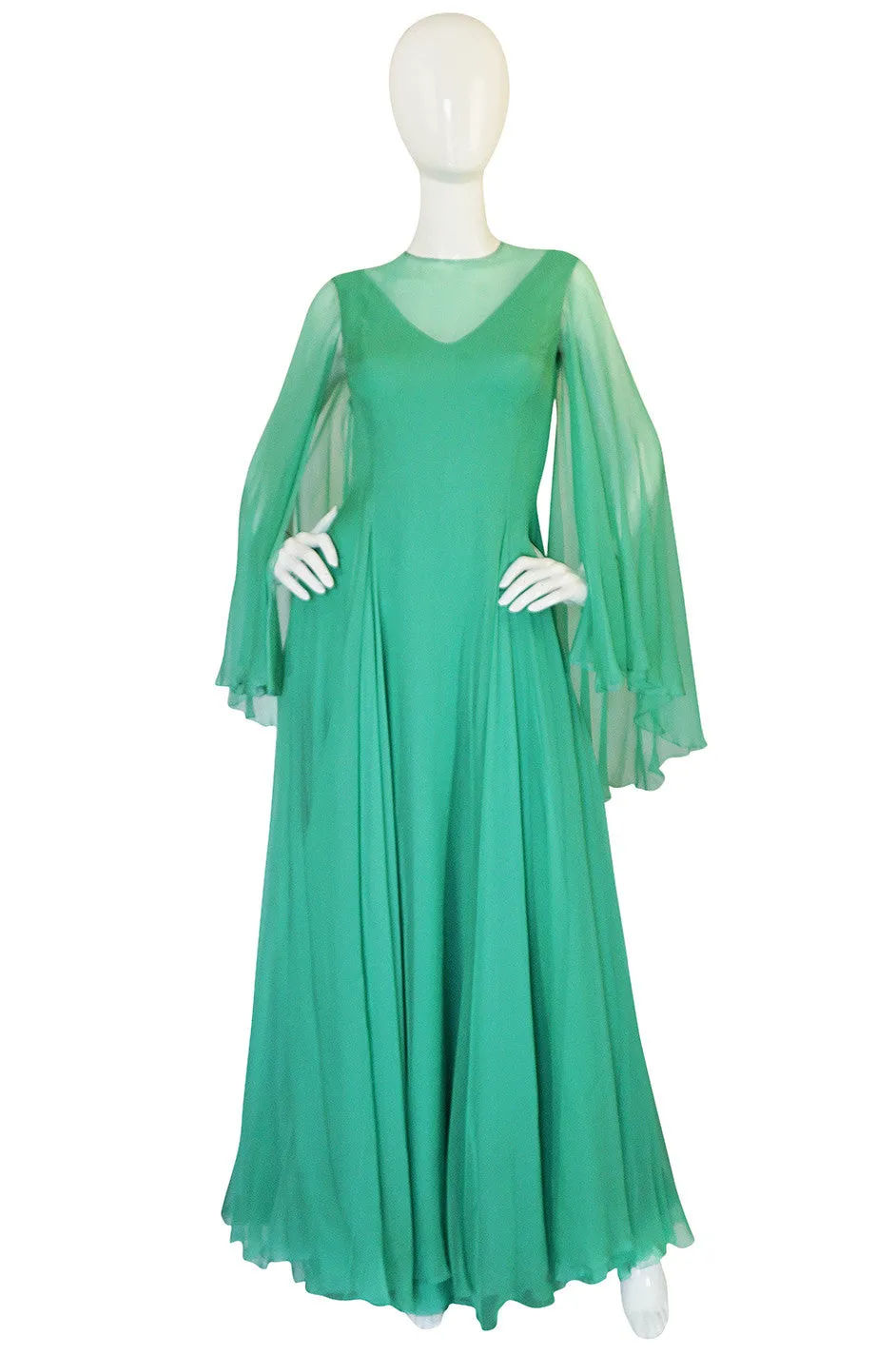 1970s Stavropoulos Couture Romantic Layered Silk Chiffon Dress