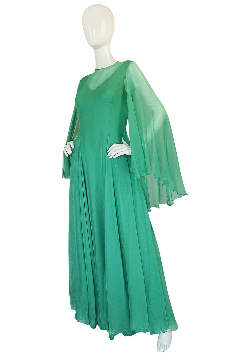 1970s Stavropoulos Couture Romantic Layered Silk Chiffon Dress