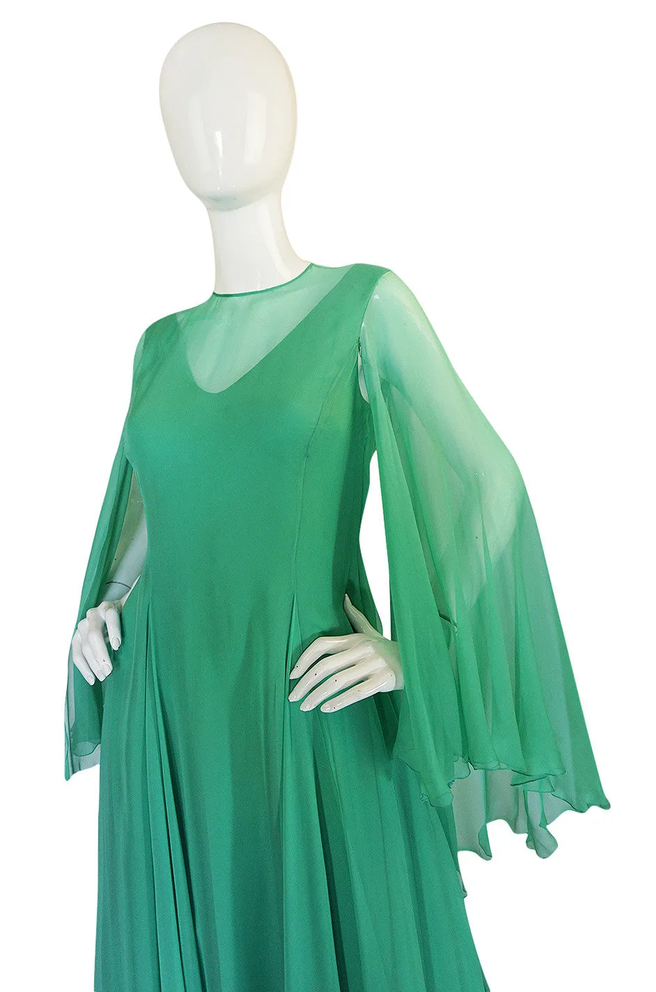 1970s Stavropoulos Couture Romantic Layered Silk Chiffon Dress
