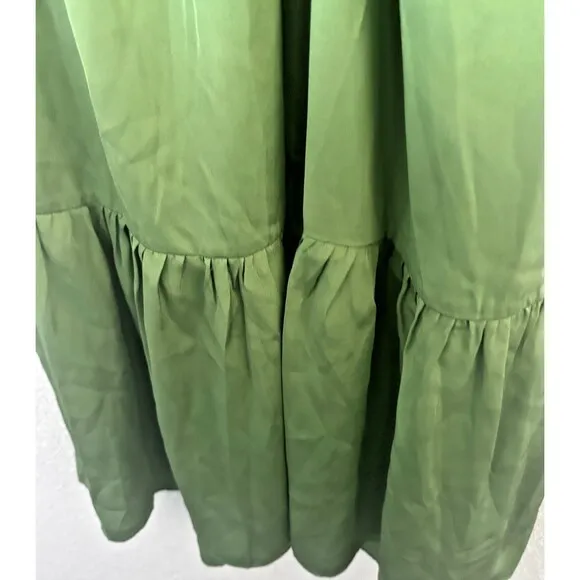 1.STATE Women's Beaded Halter Neck elasticized waist Midi Dress Pockets Green 6