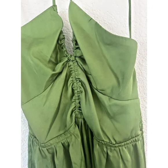 1.STATE Women's Beaded Halter Neck elasticized waist Midi Dress Pockets Green 6