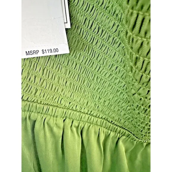 1.STATE Women's Beaded Halter Neck elasticized waist Midi Dress Pockets Green 6