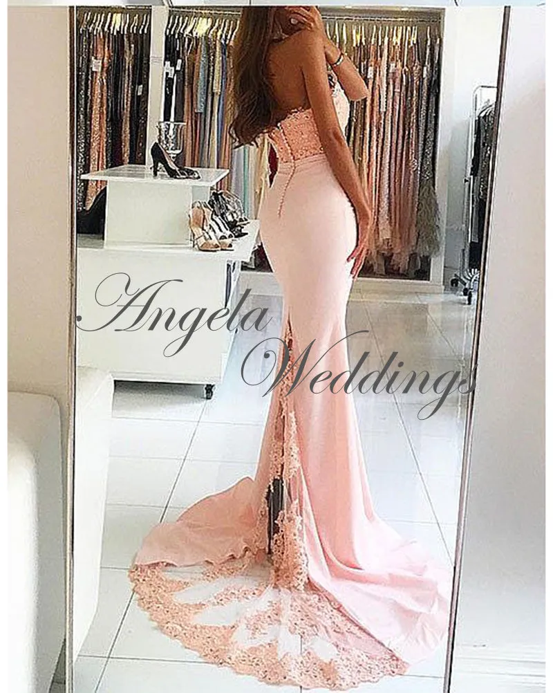 2020 Pink Mermaid Prom Dresses with Halter Sexy Prom Gown
