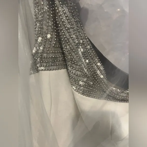 $395 Jay Godfrey Women's White Sleeveless Beaded One Shoulder Gown Dress Size 8