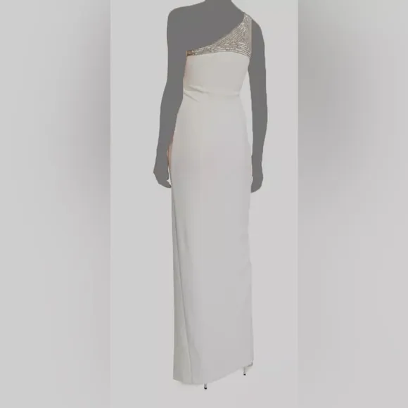 $395 Jay Godfrey Women's White Sleeveless Beaded One Shoulder Gown Dress Size 8