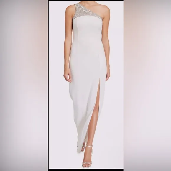 $395 Jay Godfrey Women's White Sleeveless Beaded One Shoulder Gown Dress Size 8