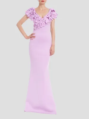 3D Flower V-Neck Dress in Lilac