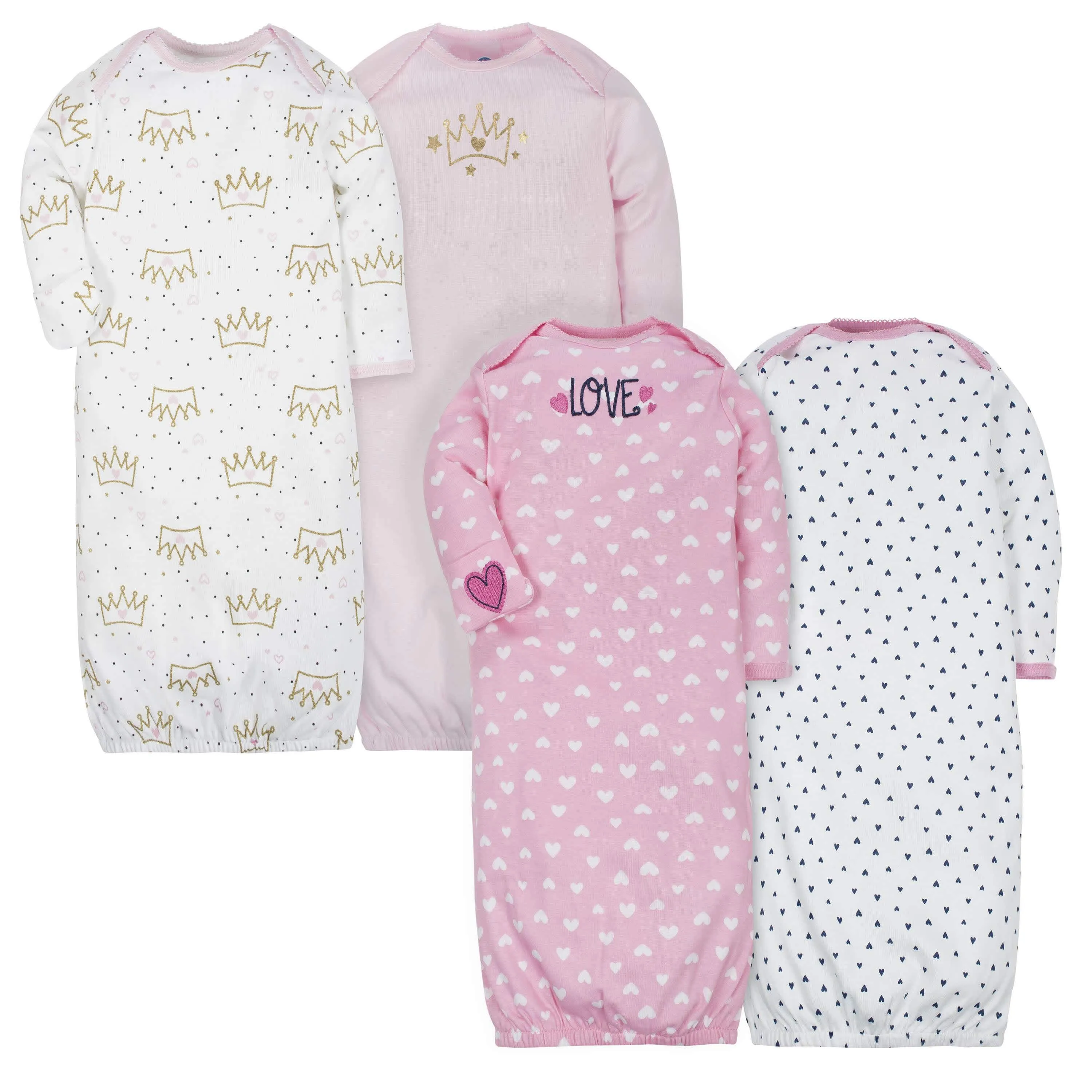 4-Pack Pink Fox & Princess Baby Girls Gowns