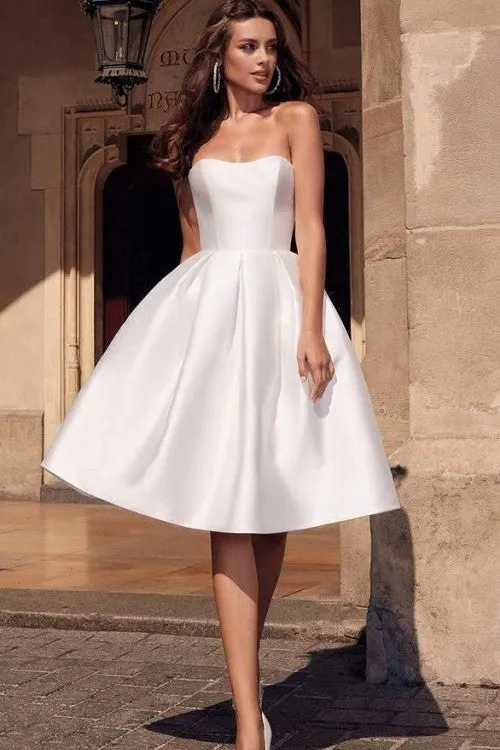 A-line Satin Knee-Length Wedding Dress with Backless Corset