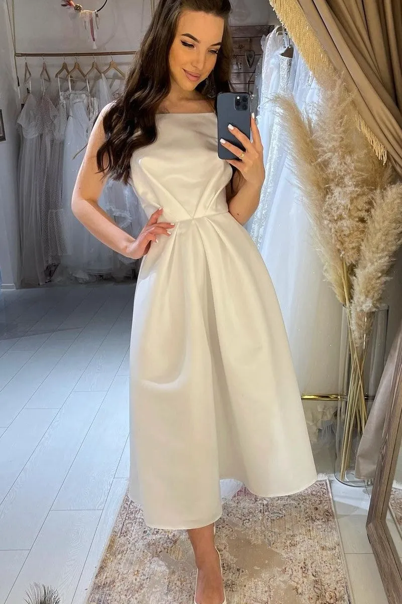 A-line Short Bridal Dresses with Boat Neck
