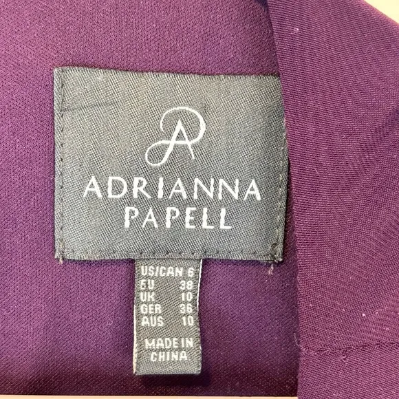 Adrianna Papell Midi long Sleeve Formal Dress Pleated Sheath Plum Purple Size 6