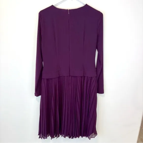 Adrianna Papell Midi long Sleeve Formal Dress Pleated Sheath Plum Purple Size 6