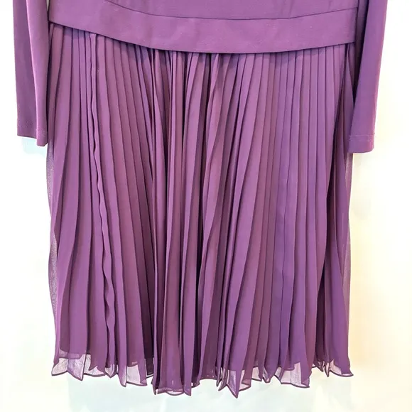 Adrianna Papell Midi long Sleeve Formal Dress Pleated Sheath Plum Purple Size 6