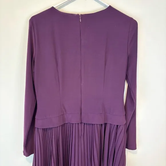 Adrianna Papell Midi long Sleeve Formal Dress Pleated Sheath Plum Purple Size 6
