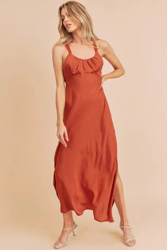 Aemi   Co Ruched Side Slit Cutout Back Maxi Cami Dress