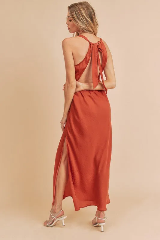 Aemi   Co Ruched Side Slit Cutout Back Maxi Cami Dress