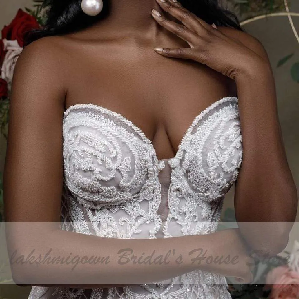 African Luxury Beaded Wedding Gowns Dresses