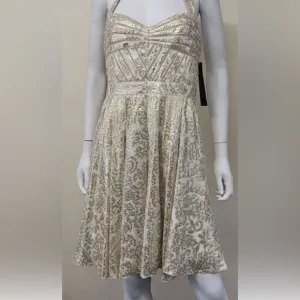 Aidan Maddox Shimmer Gold Halter Dress size 8