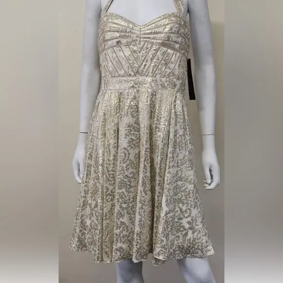 Aidan Maddox Shimmer Gold Halter Dress size 8