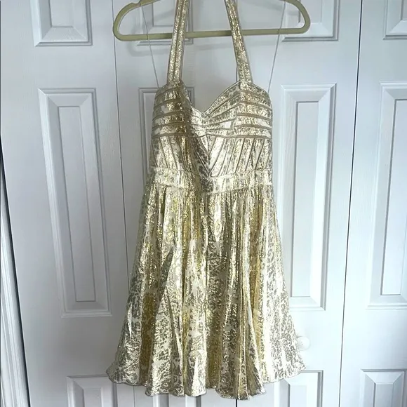 Aidan Maddox Shimmer Gold Halter Dress size 8