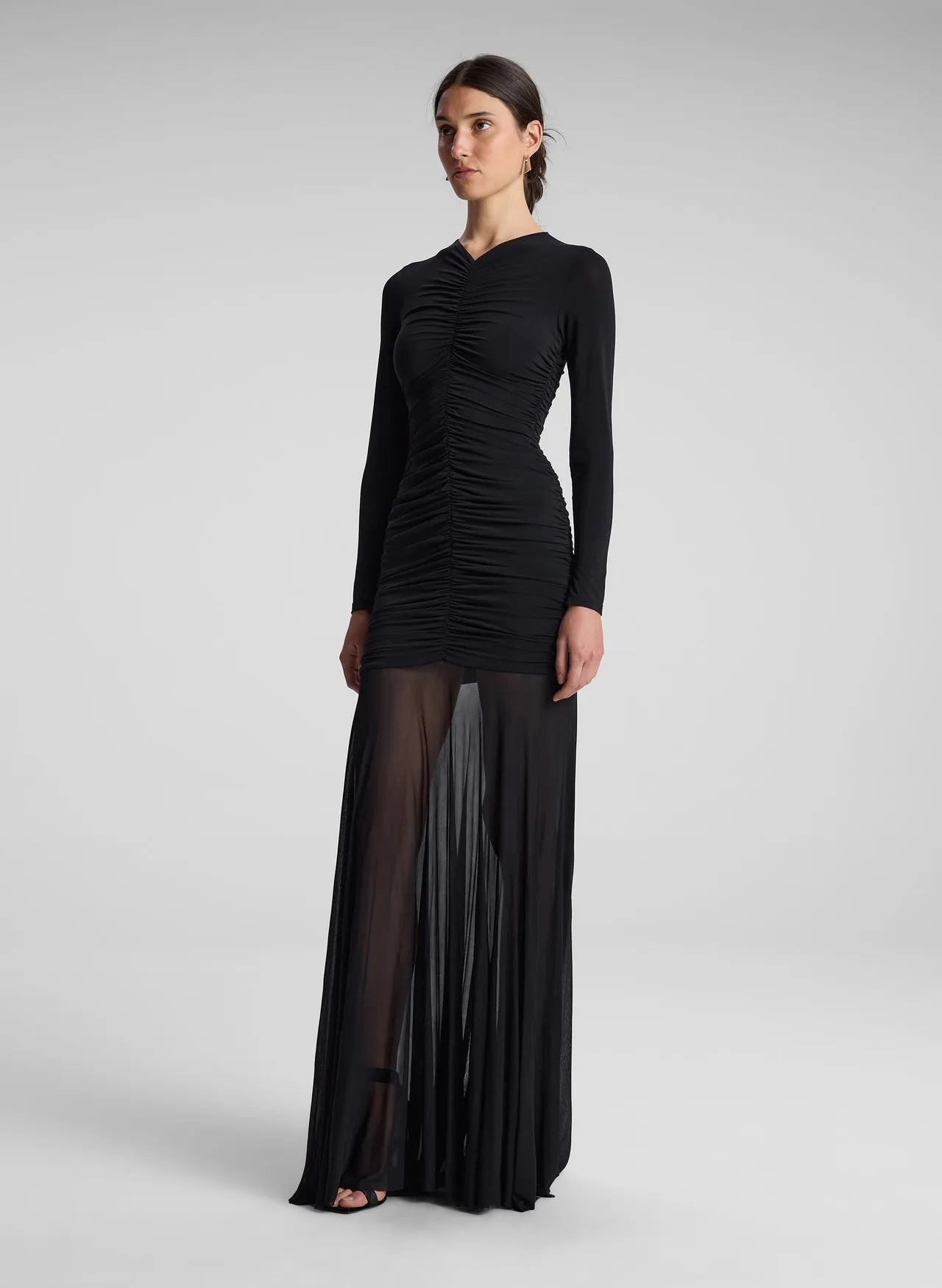 A.L.C. Fawn Ruched Mesh Maxi Dress in Black
