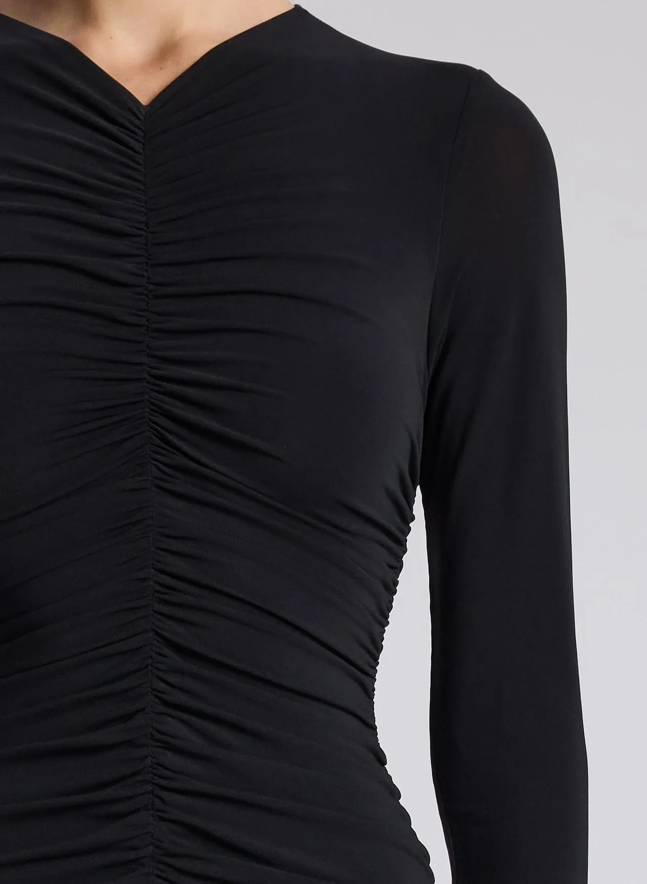 A.L.C. Fawn Ruched Mesh Maxi Dress in Black