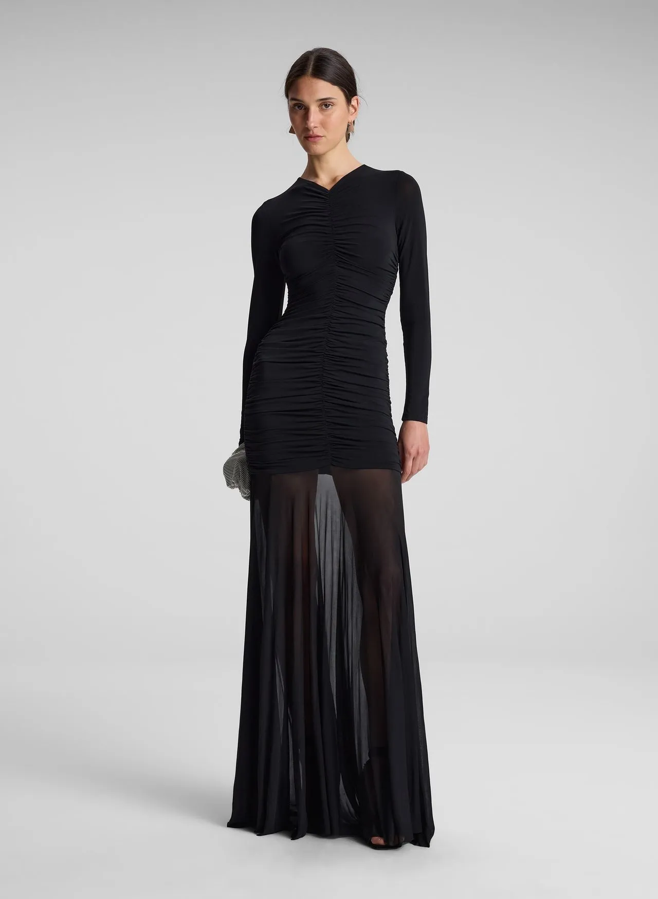 A.L.C. Fawn Ruched Mesh Maxi Dress in Black