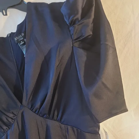 Alexa B Nites Rouch Sleeve Navy Dress