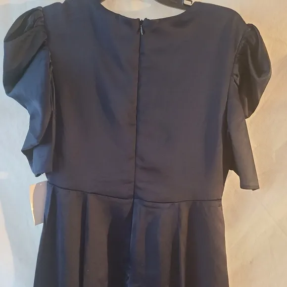 Alexa B Nites Rouch Sleeve Navy Dress