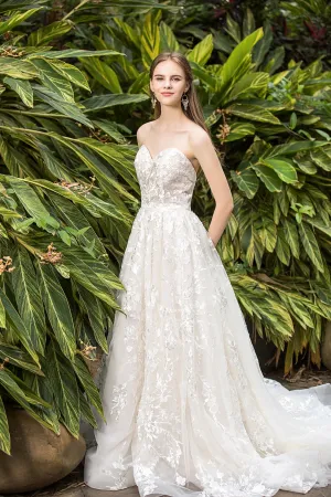 Alma - Selena Huan Venice Floral Embroidery lace strapless ballgown dress with detachable off-the-shoulder sleeves