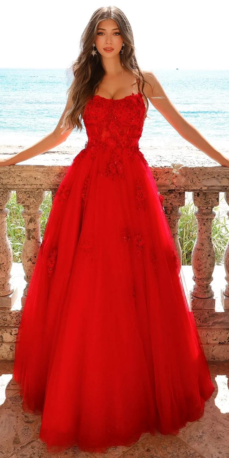 Amelia Couture 7035 Floor Length A-Line Ballgown 3D Flower Applique