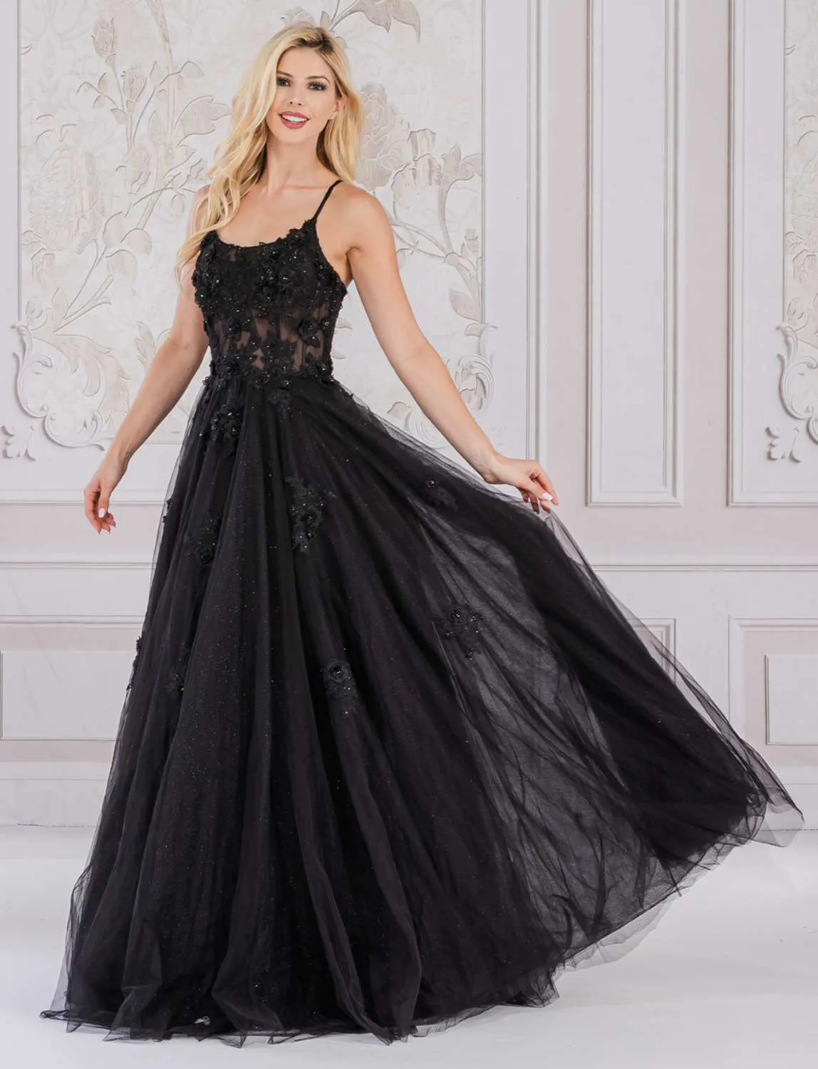 Amelia Couture 7035 Floor Length A-Line Ballgown 3D Flower Applique