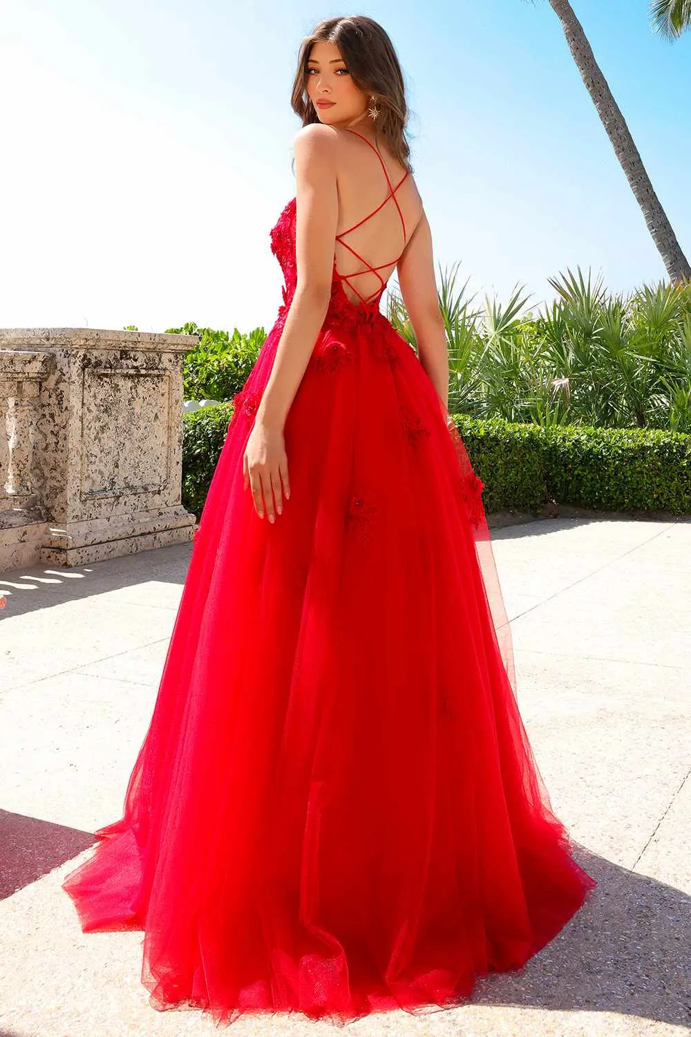 Amelia Couture 7035 Floor Length A-Line Ballgown 3D Flower Applique