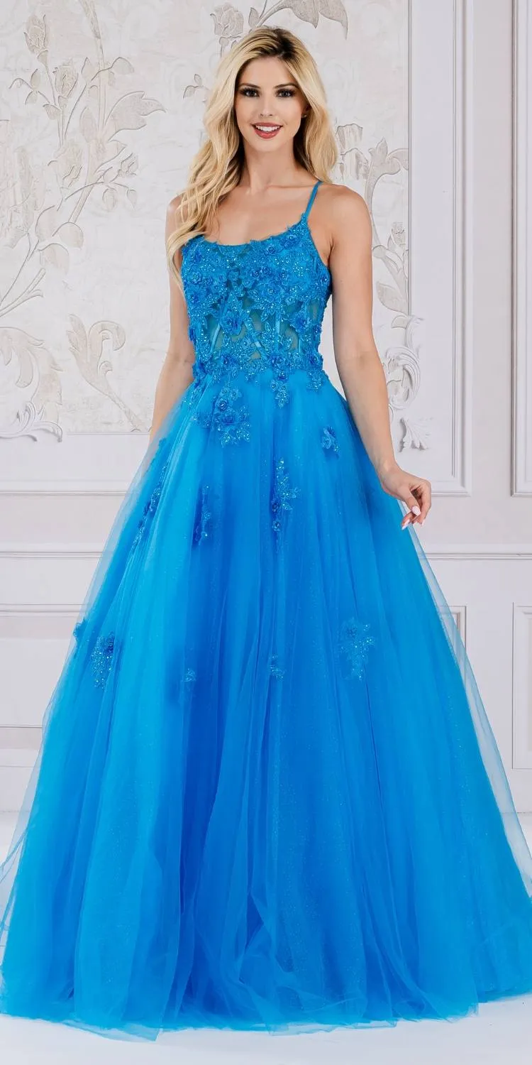 Amelia Couture 7035 Floor Length A-Line Ballgown 3D Flower Applique