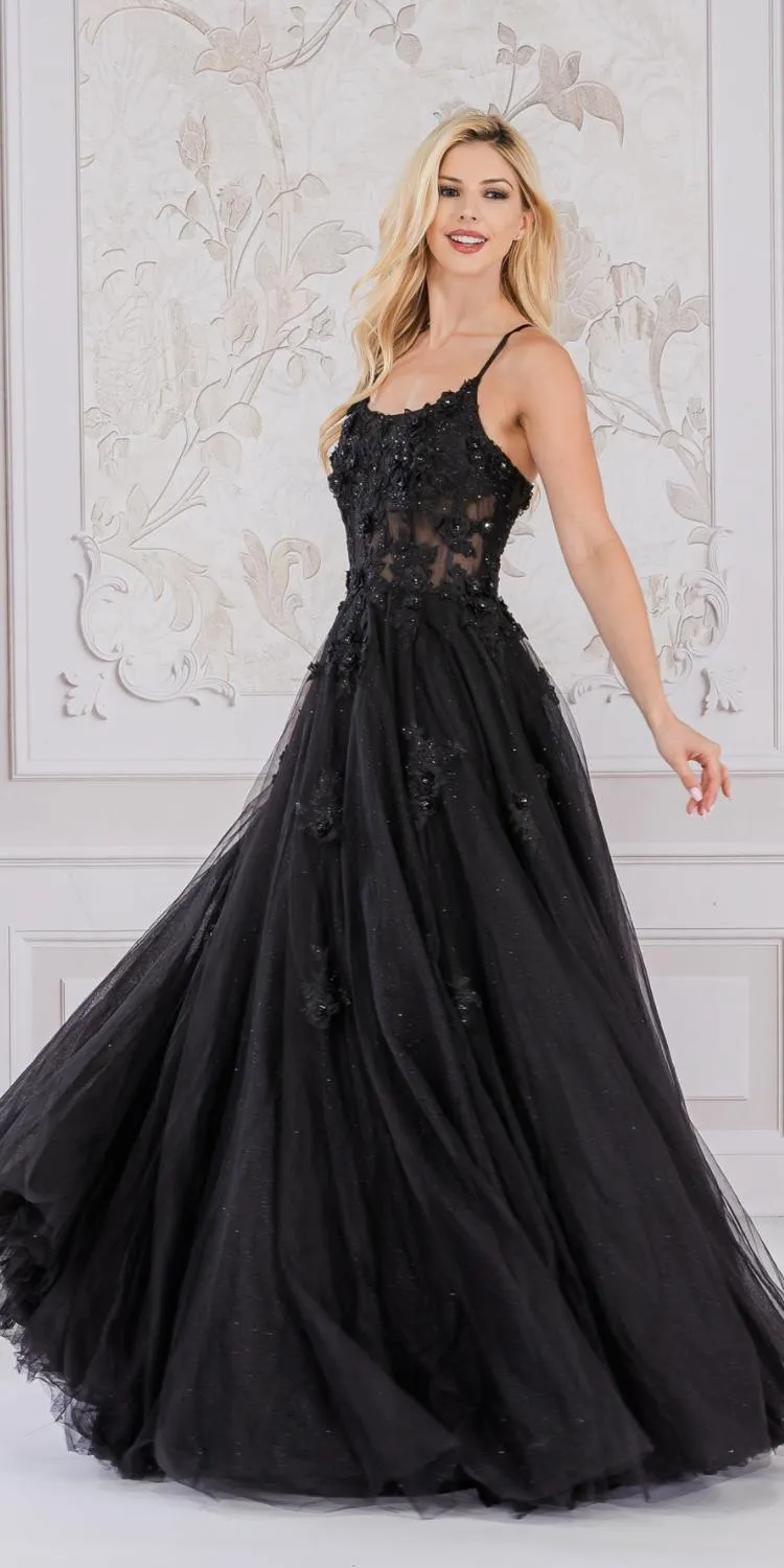 Amelia Couture 7035 Floor Length A-Line Ballgown 3D Flower Applique