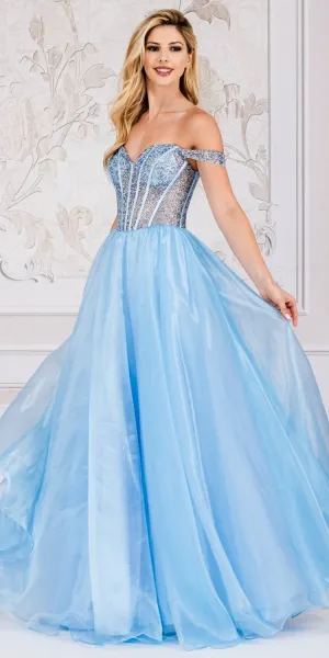Amelia Couture 7040 Floor Length Off Shoulder Beaded Bodice A-Line Ballgown