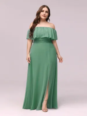 Angelina off shoulder dress with split in dusky green s26 Express NZ wide