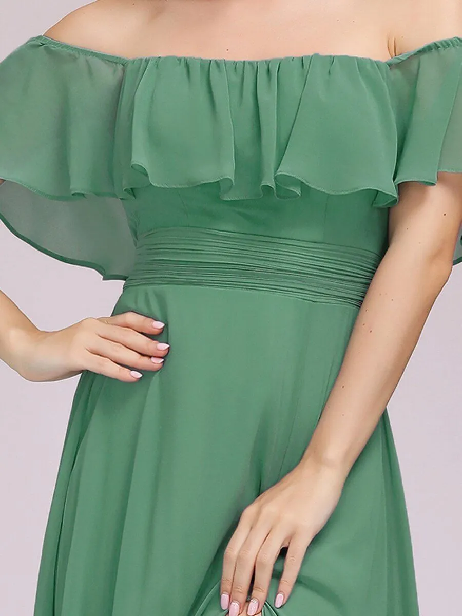 Angelina off shoulder dress with split in dusky green s26 Express NZ wide