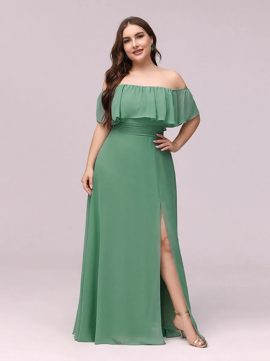 Angelina off shoulder dress with split in dusky green s26 Express NZ wide