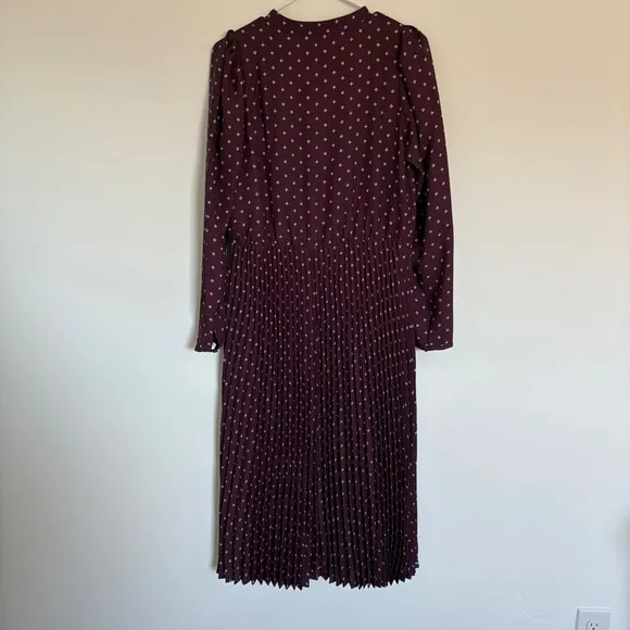 Ann Taylor Pleated Geo Midi Dress Long Sleeve Career Party Plum Floral 8T