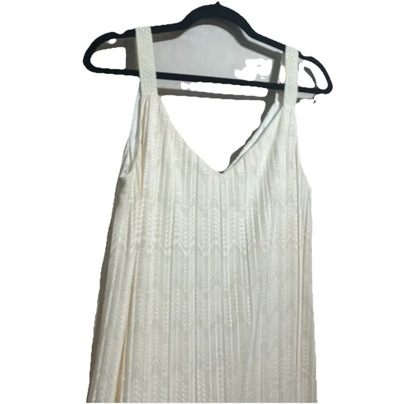 Anthropologie Meadow Rue Ivory Prespa Pleated Midi Length Dress Size 10