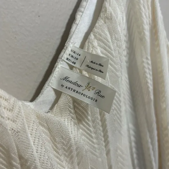 Anthropologie Meadow Rue Ivory Prespa Pleated Midi Length Dress Size 10